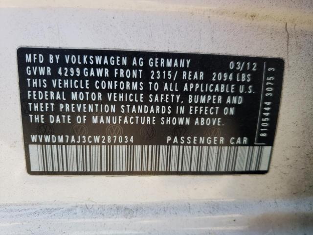 Photo 10 from auction – 2012 VOLKSWAGEN GOLF with VIN WVWDM7AJ3CW287034