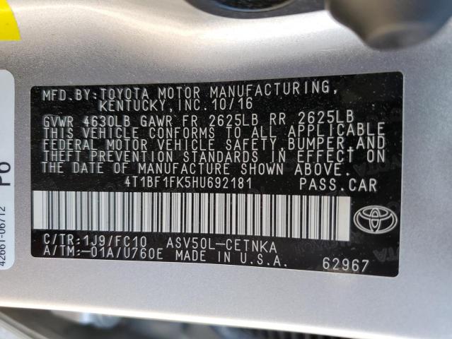 Photo 10 from auction – 2017 TOYOTA CAMRY LE with VIN 4T1BF1FK5HU692181