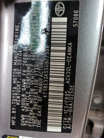 Photo 10 from auction – 2005 TOYOTA CAMRY LE with VIN 4T1BE32K55U977558
