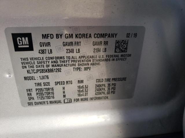 Photo 10 from auction – 2019 CHEVROLET TRAX 1LT with VIN KL7CJPSB5KB861292