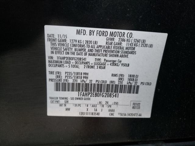 Photo 10 from auction – 2015 FORD TAURUS SEL with VIN 1FAHP2E80FG208541