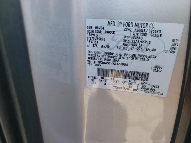 Photo 10 from auction – 2004 FORD F150 with VIN 1FTPX04514KD74904