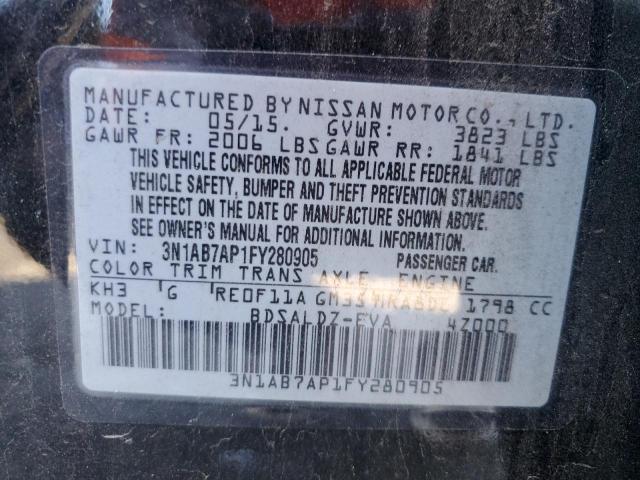 Photo 10 from auction – 2015 NISSAN SENTRA S with VIN 3N1AB7AP1FY280905