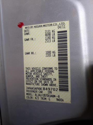Photo 10 from auction – 2011 NISSAN MAXIMA S with VIN 1N4AA5APXBC849702