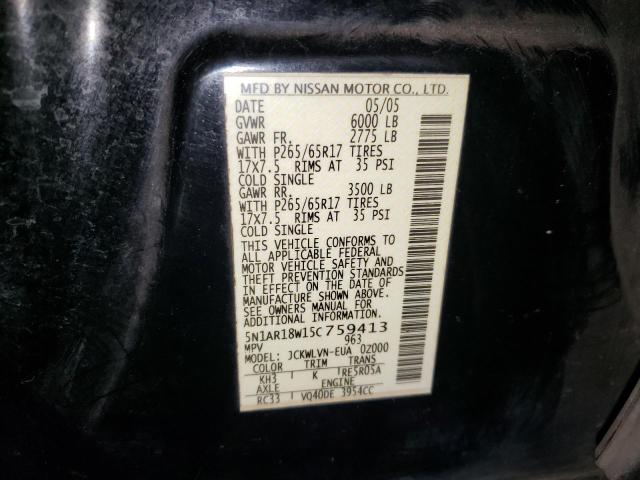 Photo 10 from auction – 2005 NISSAN PATHFINDER with VIN 5N1AR18W15C759413