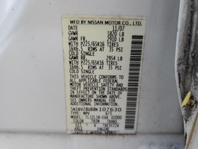 Photo 10 from auction – 2008 NISSAN QUEST S with VIN 5N1BV28U88N107630