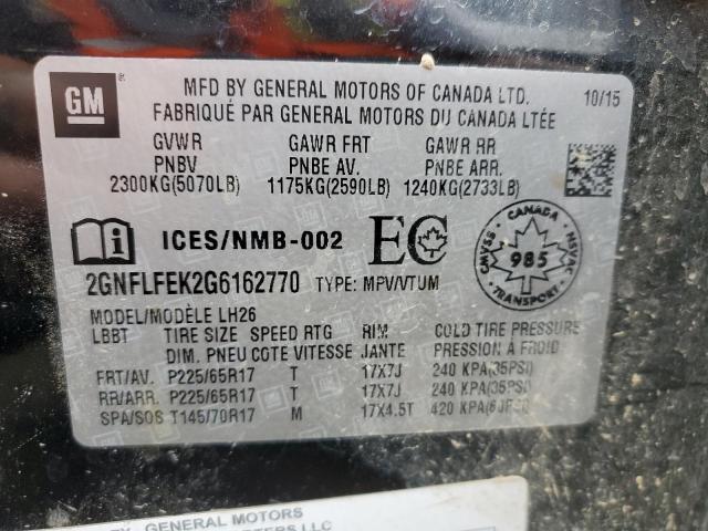 Photo 10 from auction – 2016 CHEVROLET EQUINOX LT with VIN 2GNFLFEK2G6162770