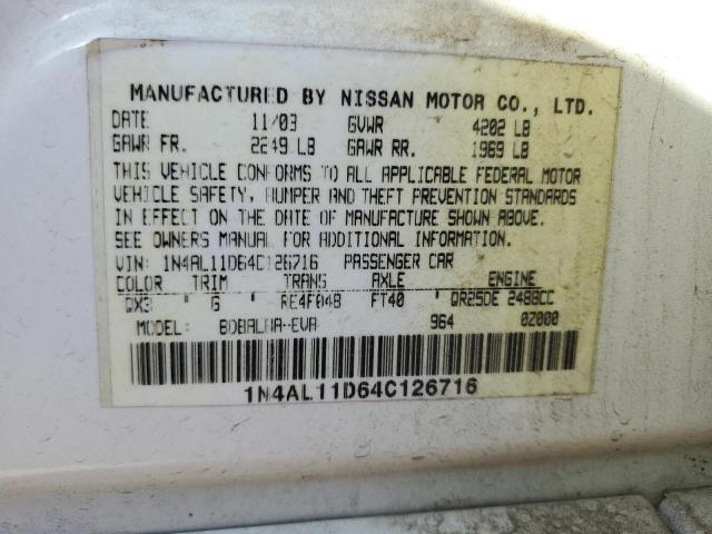 Photo 10 from auction – 2004 NISSAN ALTIMA BAS with VIN 1N4AL11D64C126716