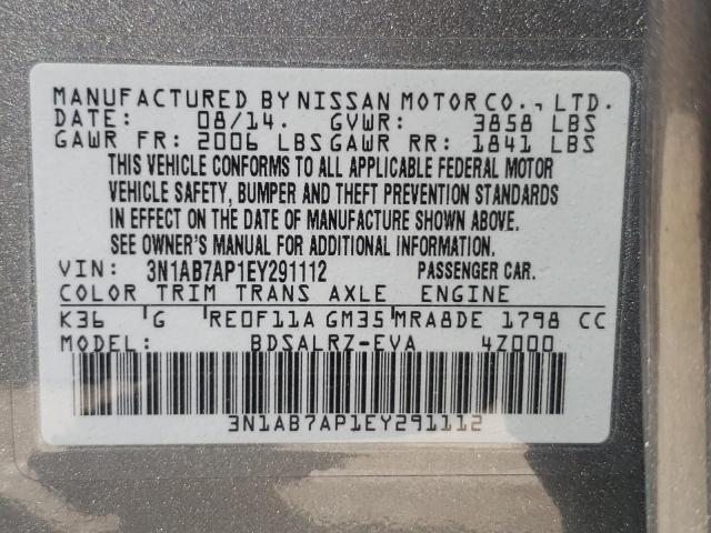 Photo 10 from auction – 2014 NISSAN SENTRA S with VIN 3N1AB7AP1EY291112