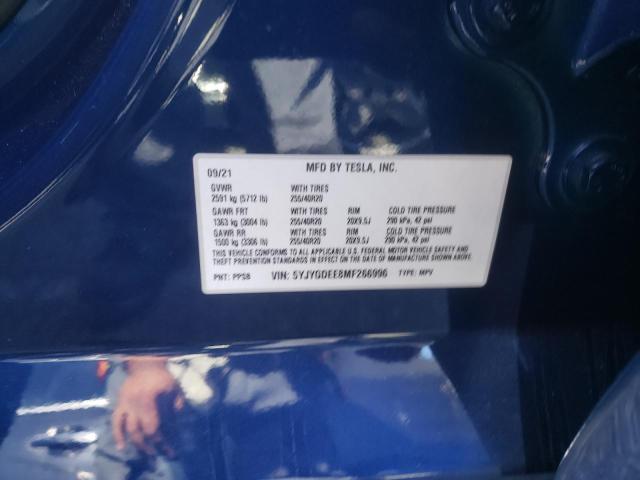 Photo 10 from auction – 2021 TESLA MODEL Y with VIN 5YJYGDEE8MF266996