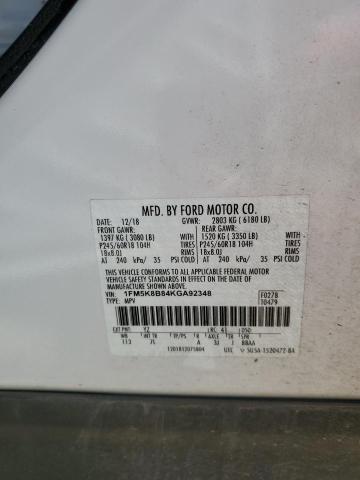 Photo 10 from auction – 2019 FORD EXPLORER with VIN 1FM5K8B84KGA92348