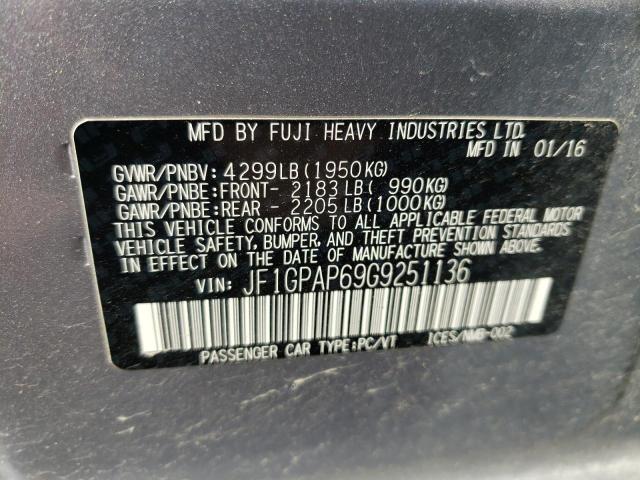 Photo 10 from auction – 2016 SUBARU IMPREZA SP with VIN JF1GPAP69G9251136