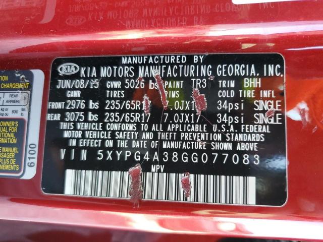 Photo 10 from auction – 2016 KIA SORENTO LX with VIN 5XYPG4A38GG077083