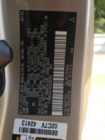 Photo 10 from auction – 2010 TOYOTA SIENNA CE with VIN 5TDKK4CC1AS296029