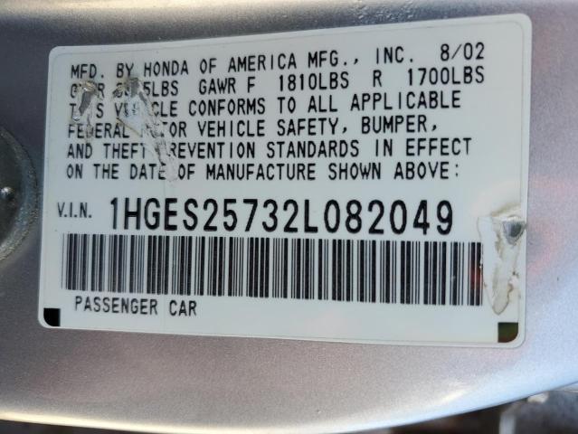 Photo 10 from auction – 2002 HONDA CIVIC EX with VIN 1HGES25732L082049