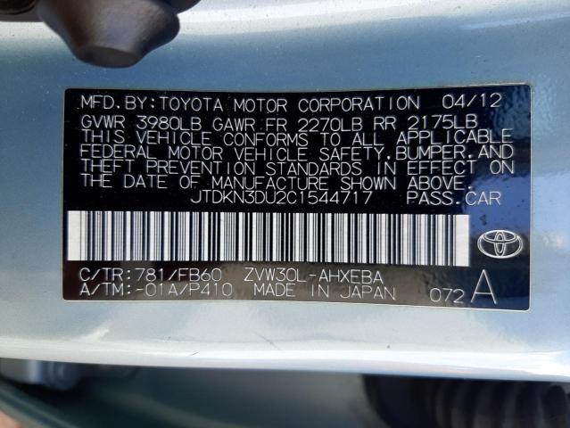 Photo 10 from auction – 2012 TOYOTA PRIUS with VIN JTDKN3DU2C1544717