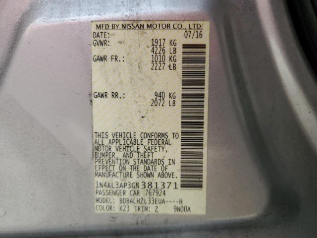 Photo 10 from auction – 2016 NISSAN ALTIMA 2.5 with VIN 1N4AL3AP3GN381371