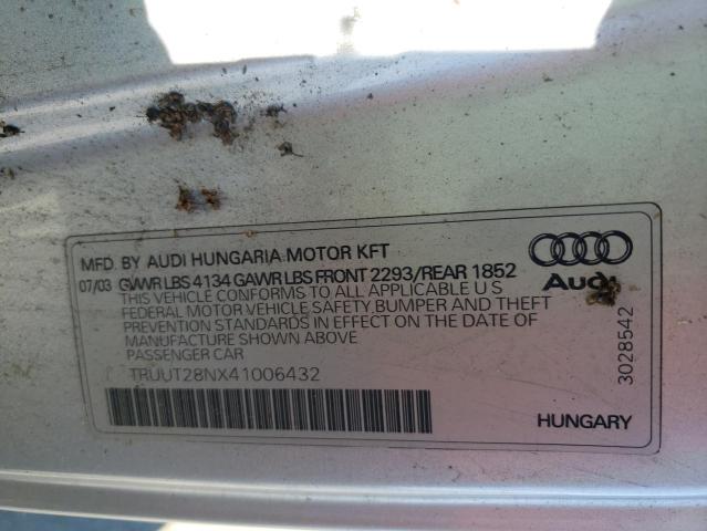 Photo 10 from auction – 2004 AUDI TT QUATTRO with VIN TRUUT28NX41006432