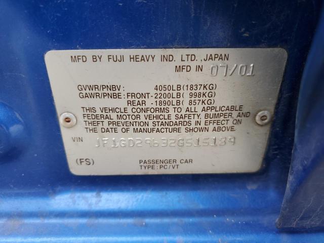 Photo 10 from auction – 2002 SUBARU IMPREZA WR with VIN JF1GD29632G515189