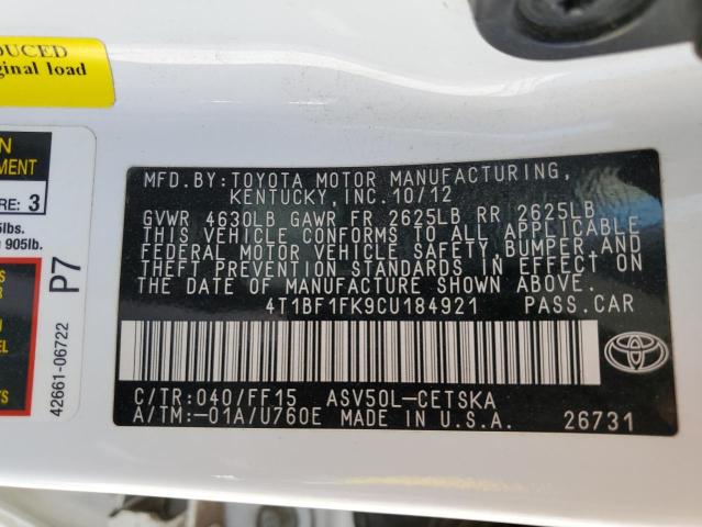 Zdjęcie 10 z aukcji – 2012 TOYOTA CAMRY BASE z VIN 4T1BF1FK9CU184921