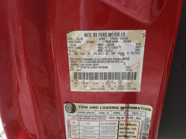Photo 10 from auction – 2010 FORD F150 SUPER with VIN 1FTFW1EV0AFA61608