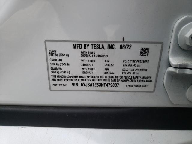 Photo 10 from auction – 2022 TESLA MODEL S with VIN 5YJSA1E63NF479807