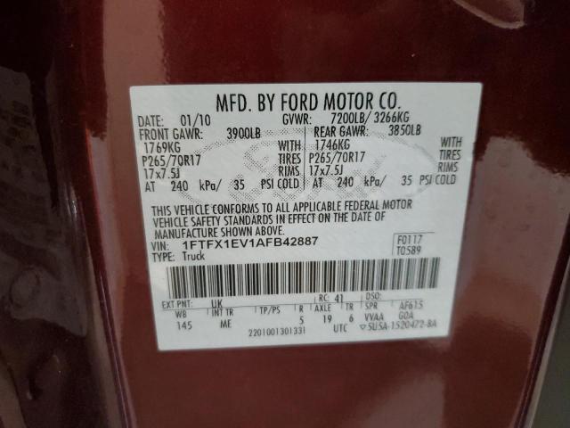 Photo 10 from auction – 2010 FORD F150 SUPER with VIN 1FTFX1EV1AFB42887
