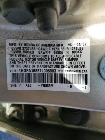Photo 10 from auction – 2007 HONDA CIVIC EX with VIN 1HGFA16857L095983