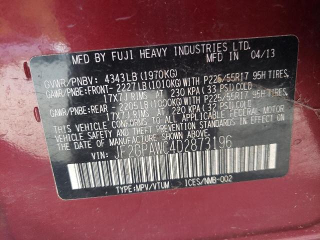 Photo 10 from auction – 2013 SUBARU XV CROSSTR with VIN JF2GPAWC4D2873196