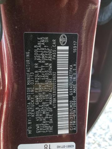 Photo 10 from auction – 2013 TOYOTA AVALON BAS with VIN 4T1BK1EBXDU028692