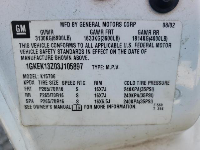 Photo 10 from auction – 2003 GMC YUKON with VIN 1GKEK13Z03J105897
