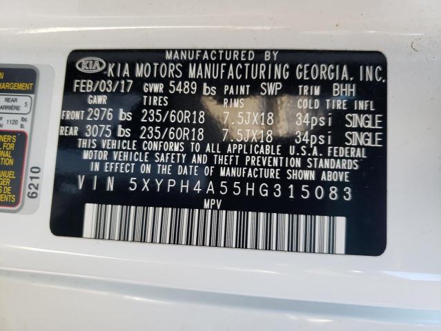 Photo 10 from auction – 2017 KIA SORENTO EX with VIN 5XYPH4A55HG315083