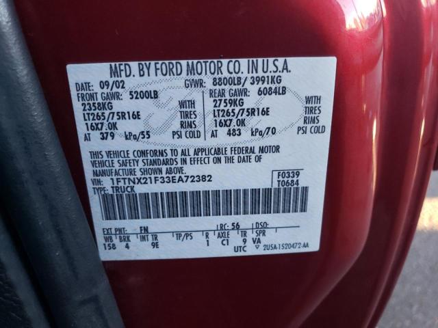 Photo 10 from auction – 2003 FORD F250 SUPER with VIN 1FTNX21F33EA72382