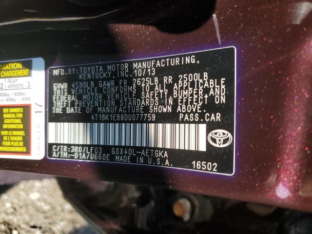 Photo 10 from auction – 2013 TOYOTA AVALON BAS with VIN 4T1BK1EB8DU077759