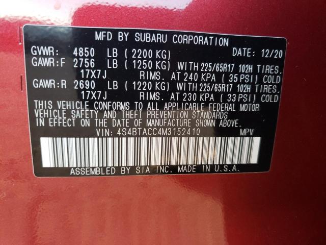 Photo 10 from auction – 2021 SUBARU OUTBACK PR with VIN 4S4BTACC4M3152410
