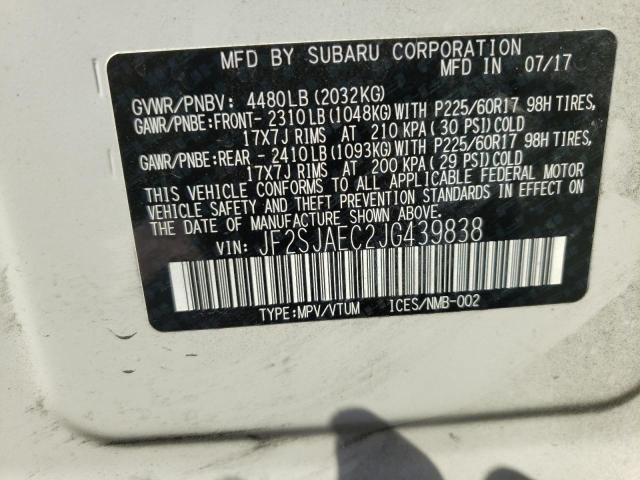 Photo 10 from auction – 2018 SUBARU FORESTER 2 with VIN JF2SJAEC2JG439838