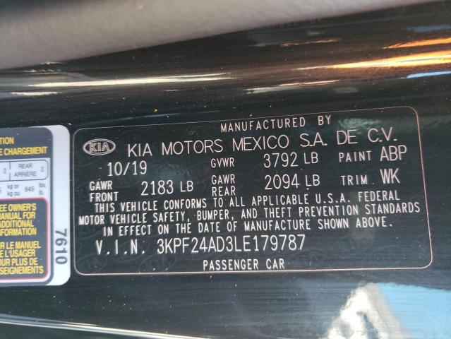 Photo 10 from auction – 2020 KIA FORTE FE with VIN 3KPF24AD3LE179787