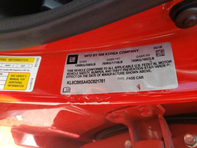 Photo 10 from auction – 2016 CHEVROLET SPARK LS with VIN KL8CB6SA4GC621761