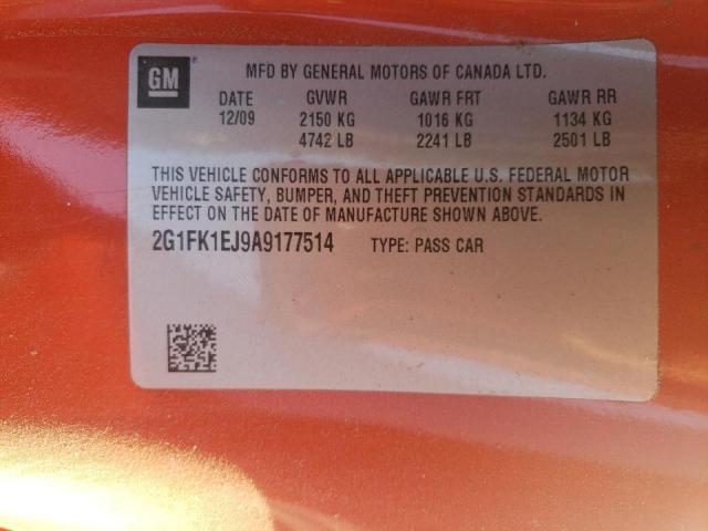 Photo 10 from auction – 2010 CHEVROLET CAMARO SS with VIN 2G1FK1EJ9A9177514