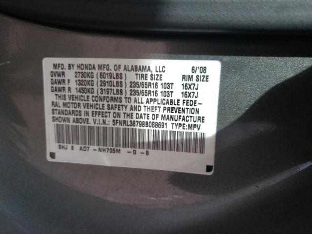 Photo 10 from auction – 2008 HONDA ODYSSEY EX with VIN 5FNRL38798B088691