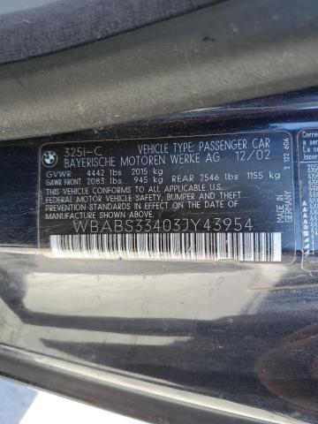 Photo 10 from auction – 2003 BMW 325 CI with VIN WBABS33403JY43954