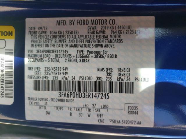 Photo 10 from auction – 2014 FORD FUSION SE with VIN 3FA6P0HD3ER147245