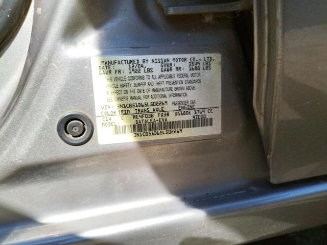 Photo 10 from auction – 2005 NISSAN SENTRA 1.8 with VIN 3N1CB51D65L502269
