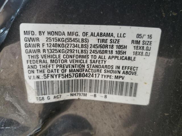 Photo 10 from auction – 2016 HONDA PILOT EXL with VIN 5FNYF5H57GB042417