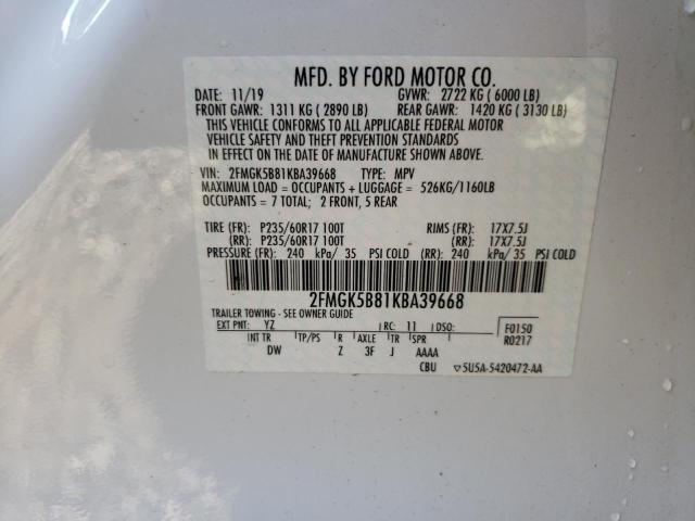 Photo 10 from auction – 2019 FORD FLEX SE with VIN 2FMGK5B81KBA39668