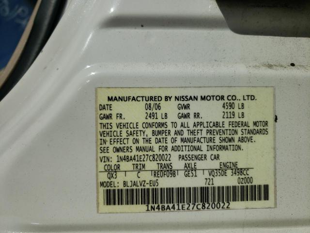 Photo 10 from auction – 2007 NISSAN MAXIMA SE with VIN 1N4BA41E27C820022
