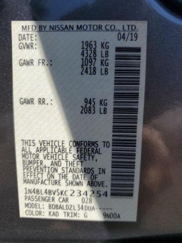 Photo 10 from auction – 2019 NISSAN ALTIMA S with VIN 1N4BL4BV5KC234254