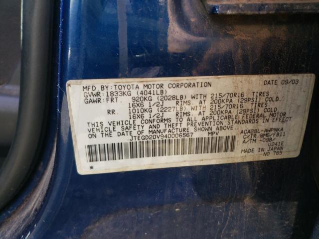 Photo 10 from auction – 2004 TOYOTA RAV4 with VIN JTEGD20V940006567
