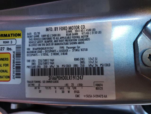 Photo 10 from auction – 2020 FORD FUSION SE with VIN 3FA6P0HD0LR191247