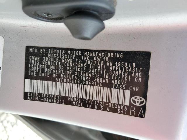 Photo 10 from auction – 2018 TOYOTA COROLLA L with VIN 5YFBURHE4JP849430